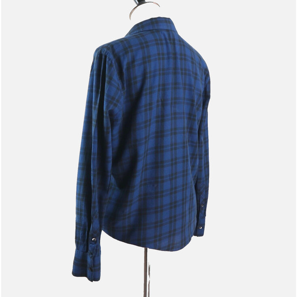 Madewell Size M Wrap-Front Shirt Arion Plaid Collared Blue Black - Picture 4 of 11